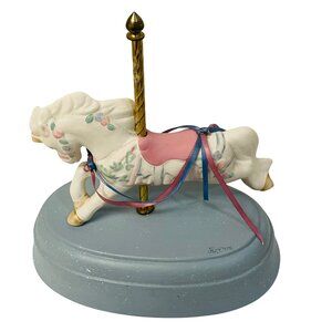 Hoopes  Carousel Horse Figurine Hoopes‎ With Floral Design & Blue Base Signed